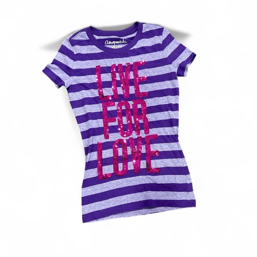 Aeropostale Purple Striped 'Live For Love' Sequin Tee